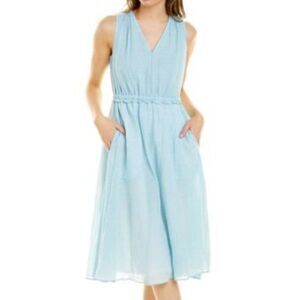 Magaschoni Women's Blue V- neck Sleeveless Fit & Flare Dress Size Small